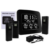 WEA-288 Digital Wireless Weather Station Indoor Outdoor Temperature and Humidity Measure Hygrometer 3 Sensor, °C/°F Black LED Light Display, Alarm Clock Function