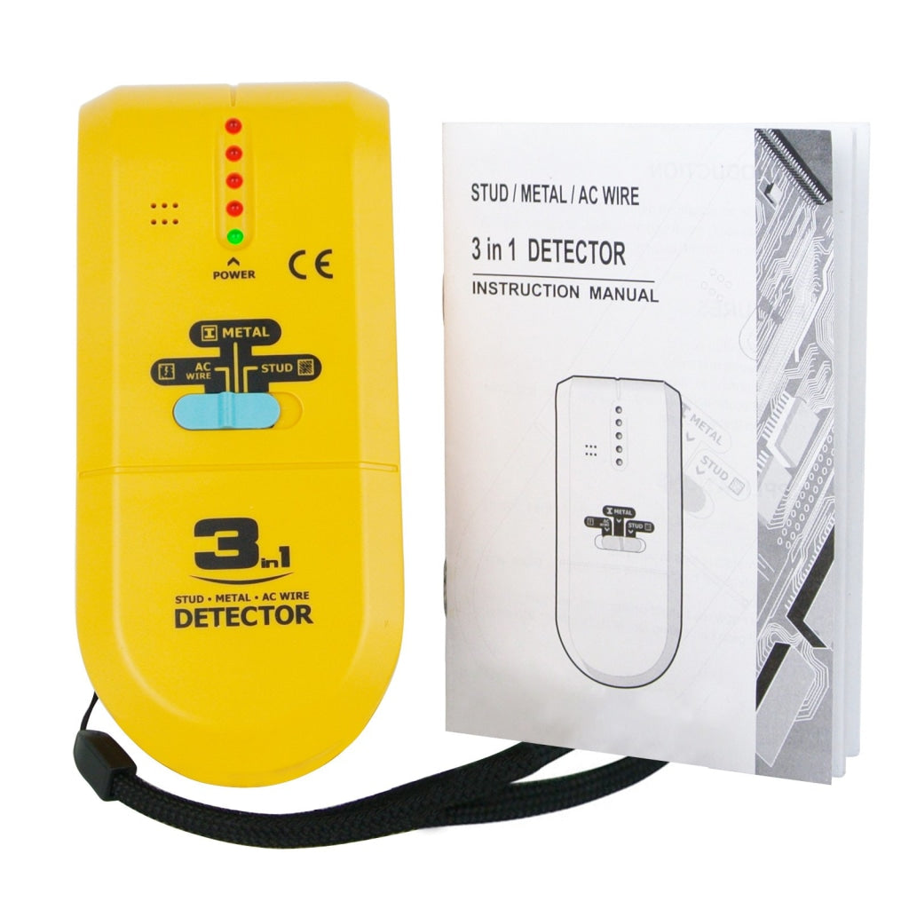 Gain Express E04-022 3 in 1 Stud / Metal / AC Wire Detector, Handheld Wall Wood Metallic Pipe Voltage Live Scanner Finder Tracker w/ Spotlight & Groove Buzzer, for Hole Drilling Nailing Nail Construction Installation