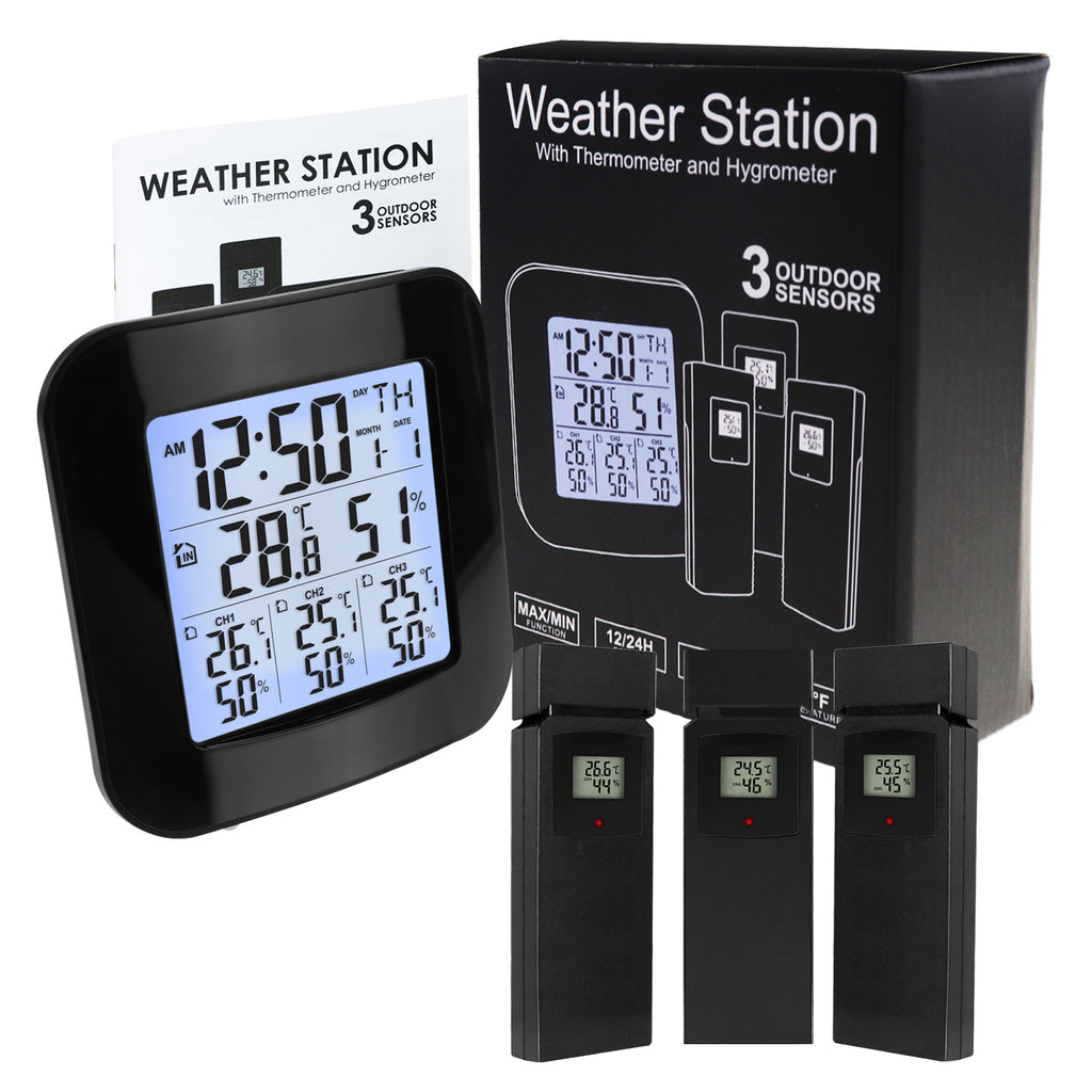 3 Sensors, Wireless Indoor Outdoor Thermometer, Temperature