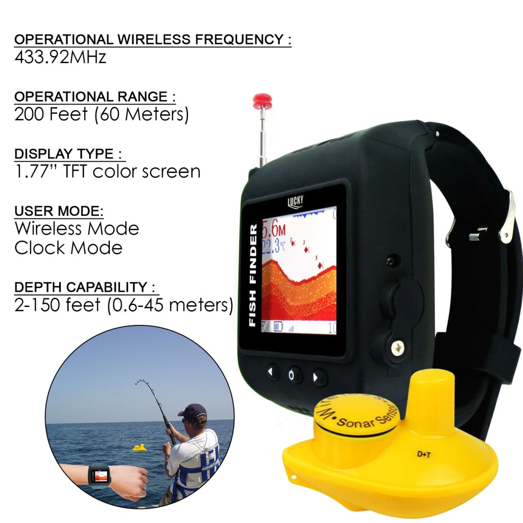 FF-518 WRIST WATCH Wireless 45M FISH FINDER CLOCK Mode Fish