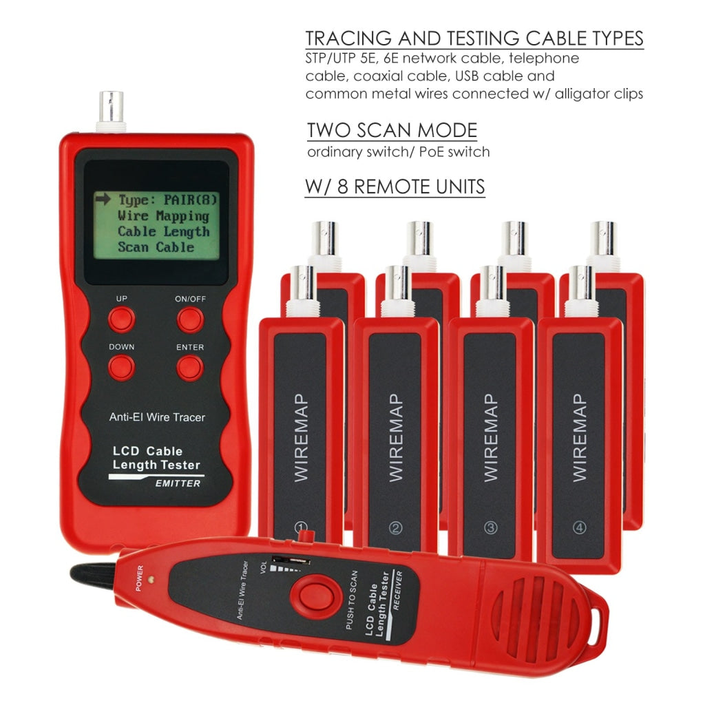 Nf-868W Digital Cable Tester Tracker With 8 Remote Adaptor Wiremap Rj45 Rj11 Bnc Usb Multifunction