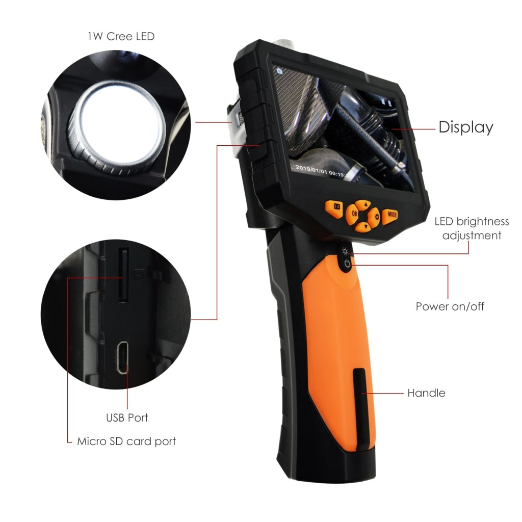 N04Nts300_5M Industrial Endoscope 5M Cable Borescope Video Inspection Hd Camera 4.3 Color Lcd