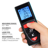 DIS-209 40M (131ft) Digital Laser Distance Meter Measuring Device D8 Rangefinder Measure Telemetro Range Finder with Backlit LCD Screen, Single-distance/ Continuous Measurement Area Pythagorean Modes, +/- 1.5mm High Accuracy - Gain Express