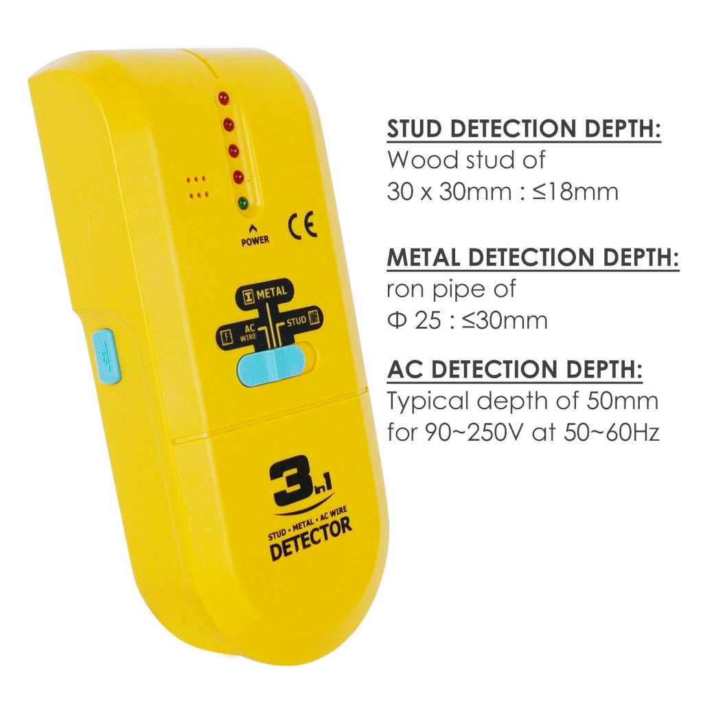 Gain Express E04-022 3 in 1 Stud / Metal / AC Wire Detector, Handheld Wall Wood Metallic Pipe Voltage Live Scanner Finder Tracker w/ Spotlight & Groove Buzzer, for Hole Drilling Nailing Nail Construction Installation