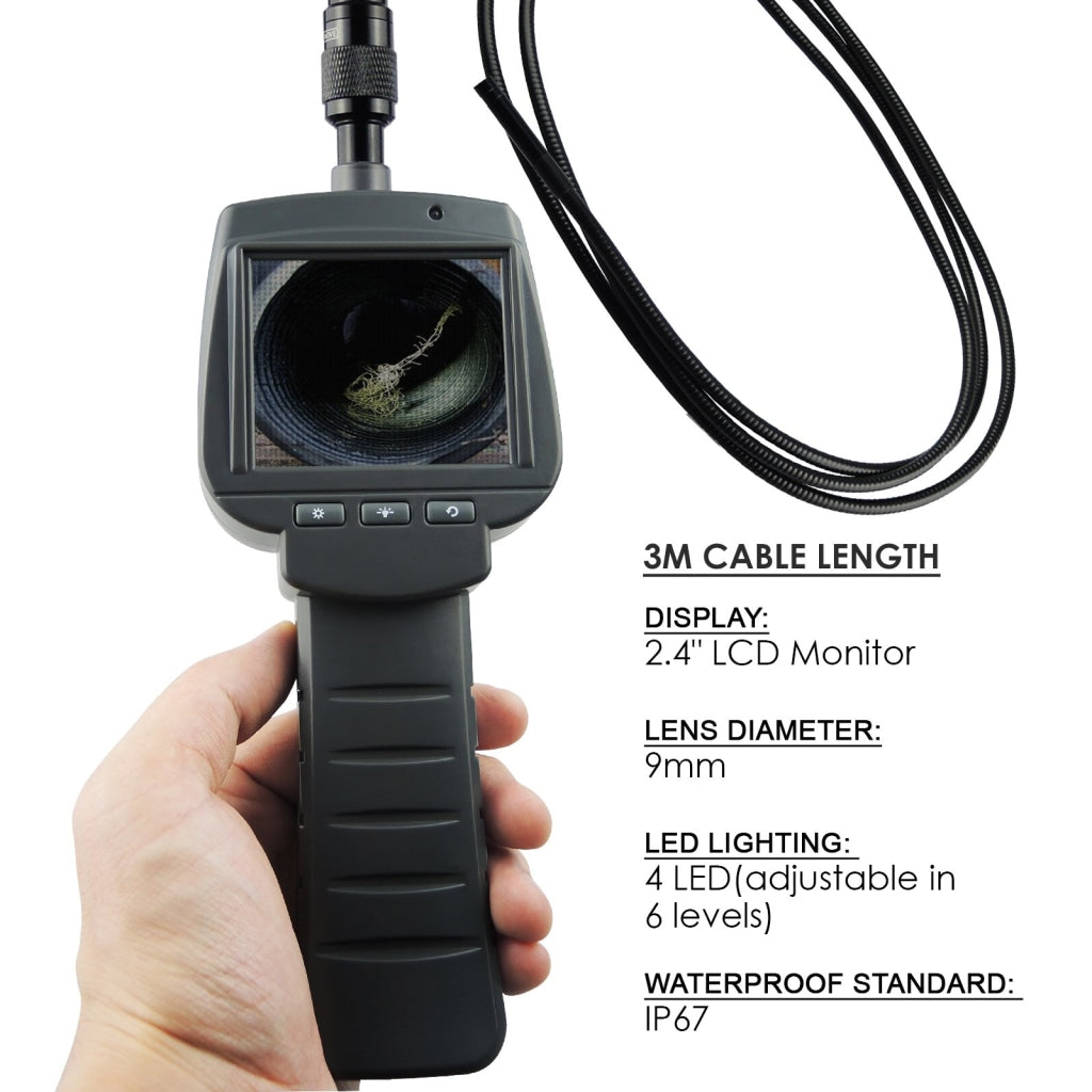 Vid-71_9_3M Industrial Inspection Camera 9Mm 3M Cable Borescope With 4 Led 2.4 Hd Lcd Endoscope