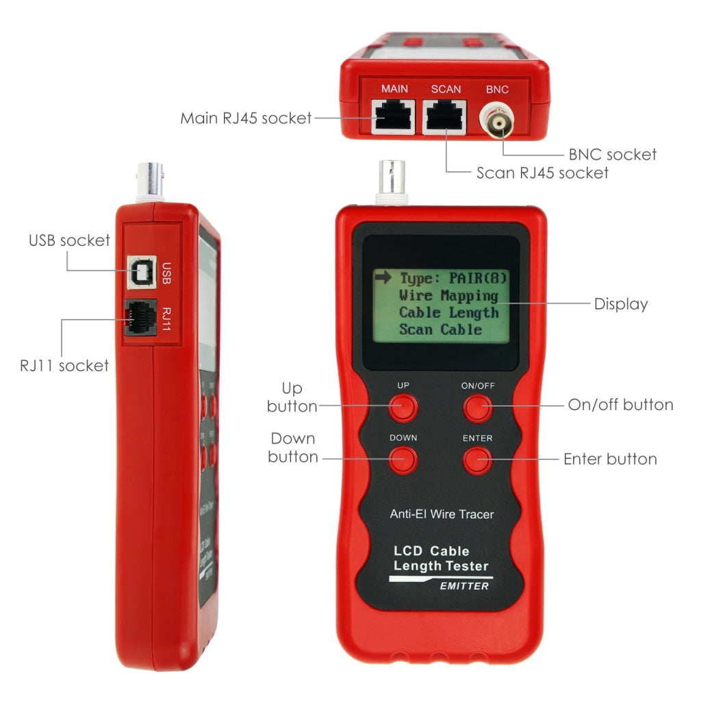 Nf-868W Digital Cable Tester Tracker With 8 Remote Adaptor Wiremap Rj45 Rj11 Bnc Usb Multifunction