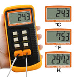 68022 Digital 2 Channels K-Type Thermometer 2 Thermocouples -50~1300°C (-58~2372°F) Handheld High Temperature Kelvin Scale Dual Measurement Meter Sensor - Gain Express
