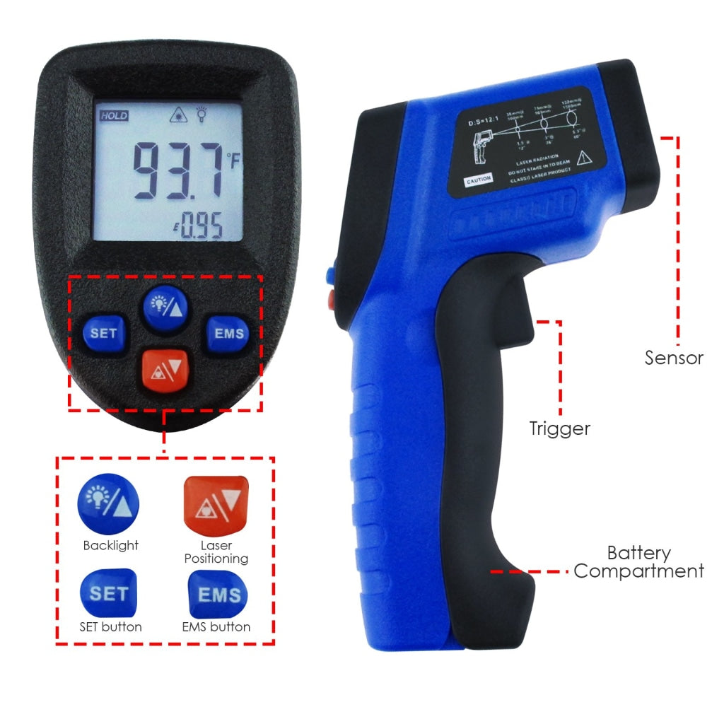 The-33 Non- Contact Infrared (Ir) Laser Thermometer Temperature Range -50~550°C (-58~1022°F)
