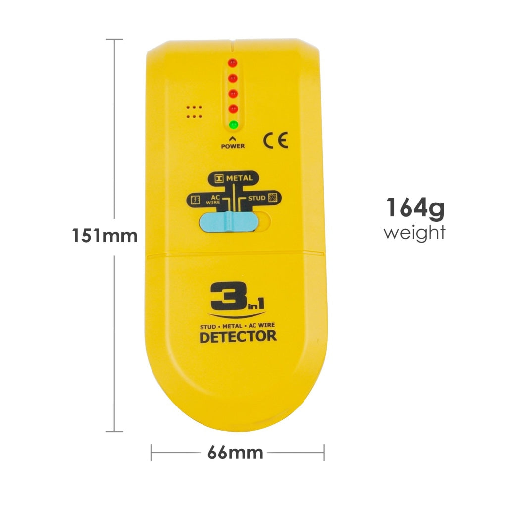 Gain Express E04-022 3 in 1 Stud / Metal / AC Wire Detector, Handheld Wall Wood Metallic Pipe Voltage Live Scanner Finder Tracker w/ Spotlight & Groove Buzzer, for Hole Drilling Nailing Nail Construction Installation