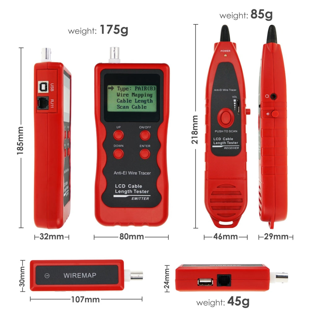 Nf-868W Digital Cable Tester Tracker With 8 Remote Adaptor Wiremap Rj45 Rj11 Bnc Usb Multifunction