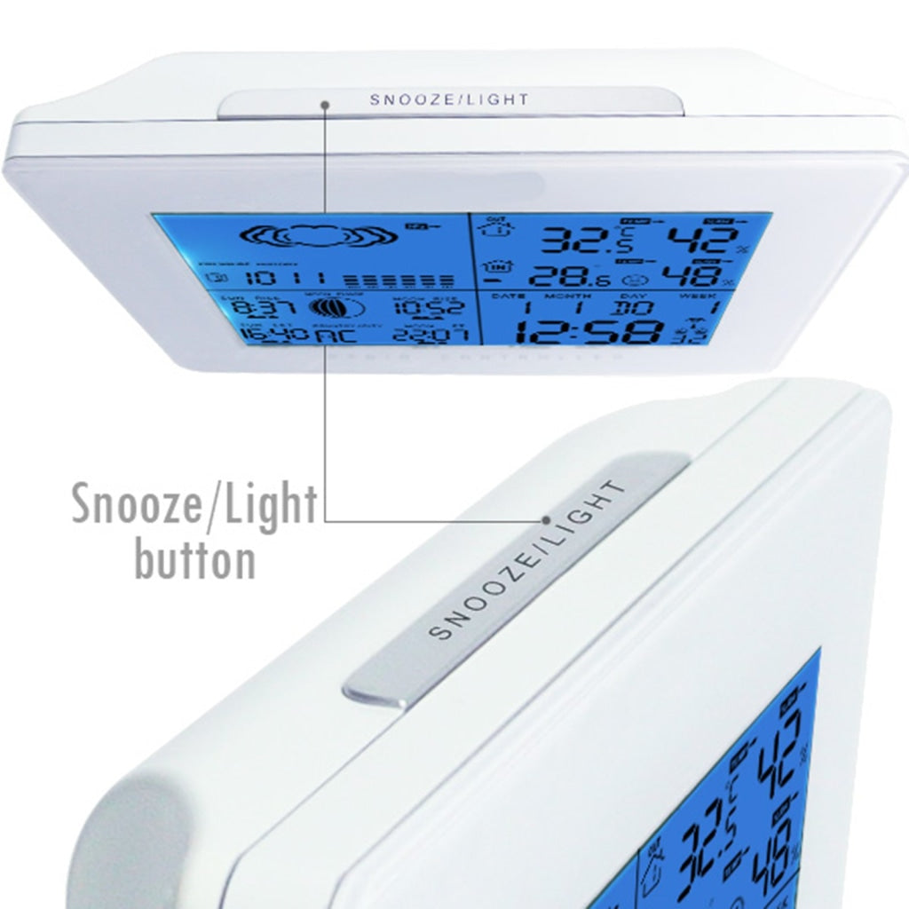 AOK-5019_2S Weather Station with 2 Wireless Sensors, with Time, Barometer Weather Forecast, Temperature, Humidity, Sunrise/ Sunset/ Moonrise/ Moonset, Date, Alarm & Snooze, Radio Controlled Clock RCC DST, 12/ 24-hour format, Indoor & Outdoor - Gain Express