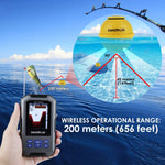 FFW-335 Fish Finder Wireless Sonar Sensor 125kHz Frequency 45 Meters / 147 Feet Depth Alarm Function and Large LCD Display