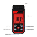 HTM-344 Pin Type Handheld Moisture Meter Humidity Tester Detector  Visual High / Medium / Low Alerts Function for Wood, Plaster, Drywall, Concrete Floors, Building Materials