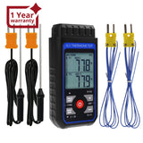 THE-343  K/J Thermocouple Thermometer Dual Channel Temperature Meter Tester 4 K-Type Probes with Temperature Compensation and Alarm Function