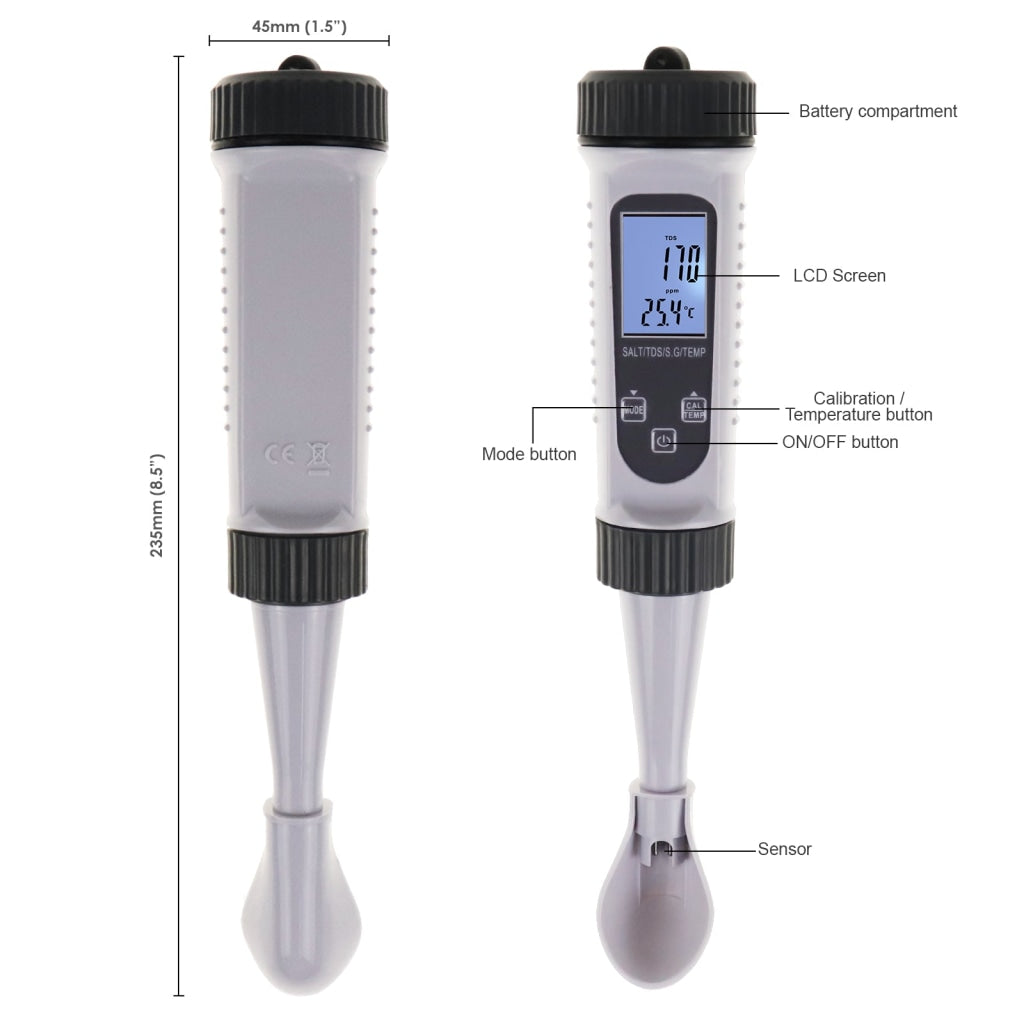 WQM-397 Smart 5-in-1 pH / TDS / Salt / S.G / Temperature WiFi Tester W