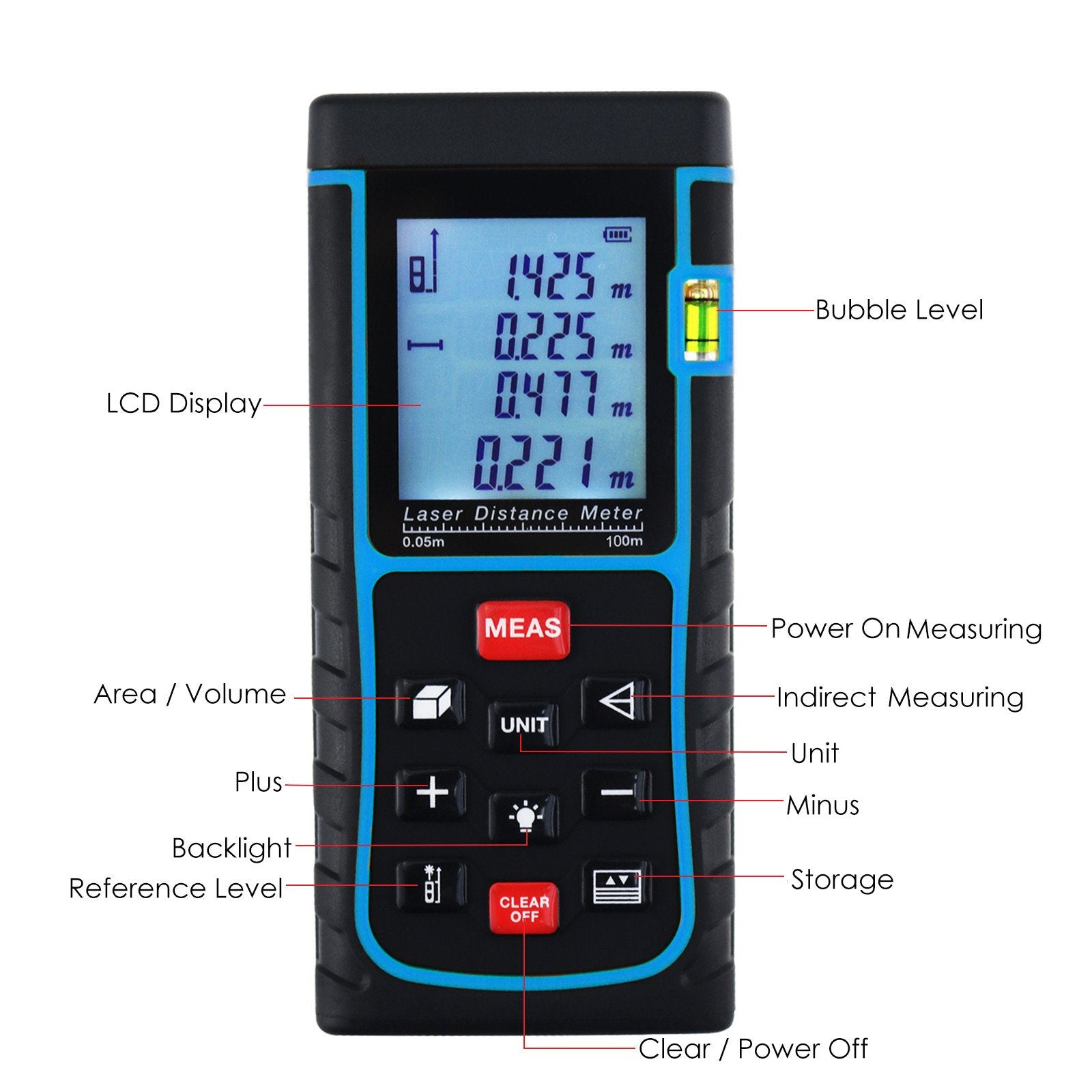 X01Rz-E100 Laser Distance Meter 100M With Spirit Level (Fb)