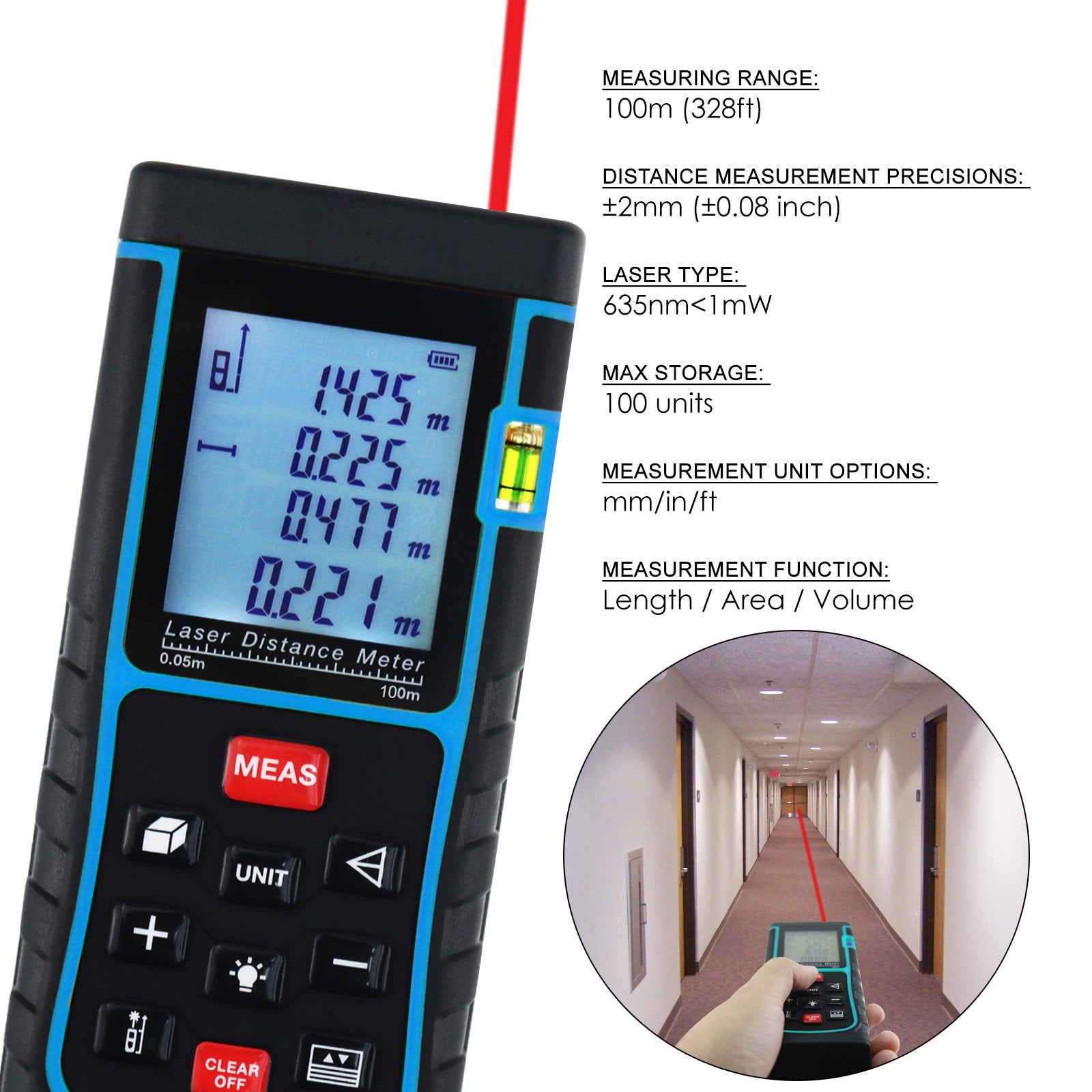 X01Rz-E100 Laser Distance Meter 100M With Spirit Level (Fb)