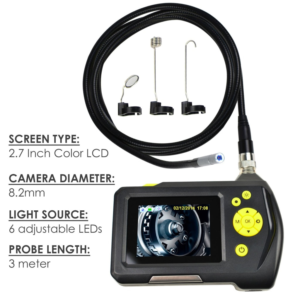 End-23_8.2Mm_3M Waterproof Endoscope Digital Inspection Camera Borescope 8.2Mm 2.7 Inch Screen
