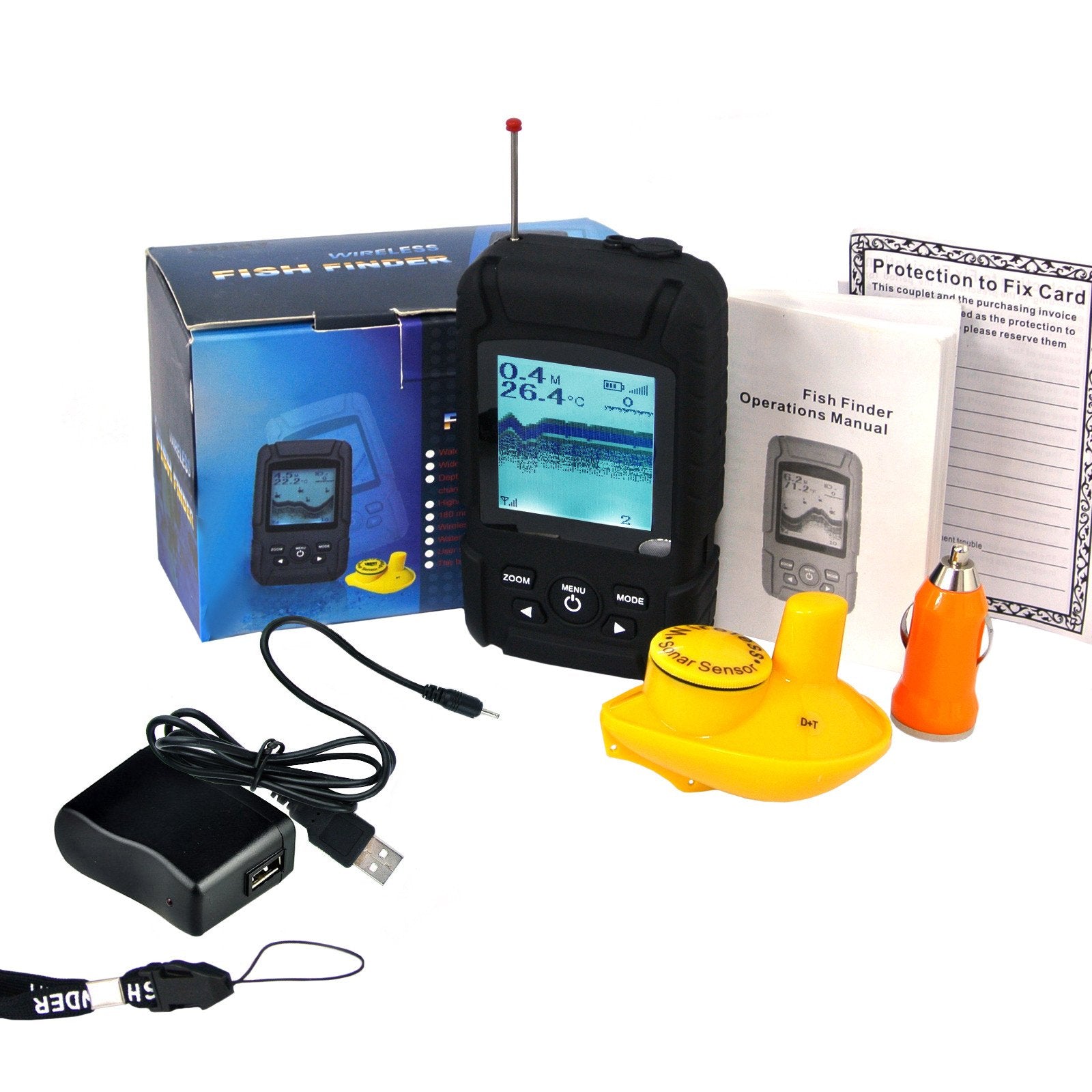 Ff-718Li-W Rechargeable Wireless Fish Finder 45M Depth & 180M Sensor Operational Range