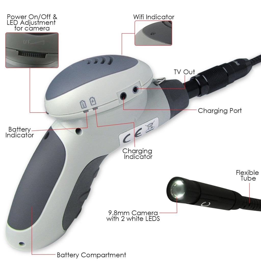 T013003Wx Wifi Android Iphone Endoscope Borescope 9.8Mm Camera 1M Cable Inspection