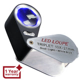 Gm11 Mini 10X Jeweler Loupe Magnifier + Led & Uv Light 21Mm Lens Jeweller Loupes