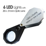 Gm30 30X Jeweler Loupe Magnifier + 6 Led Light 21Mm Lens Jeweller Loupes