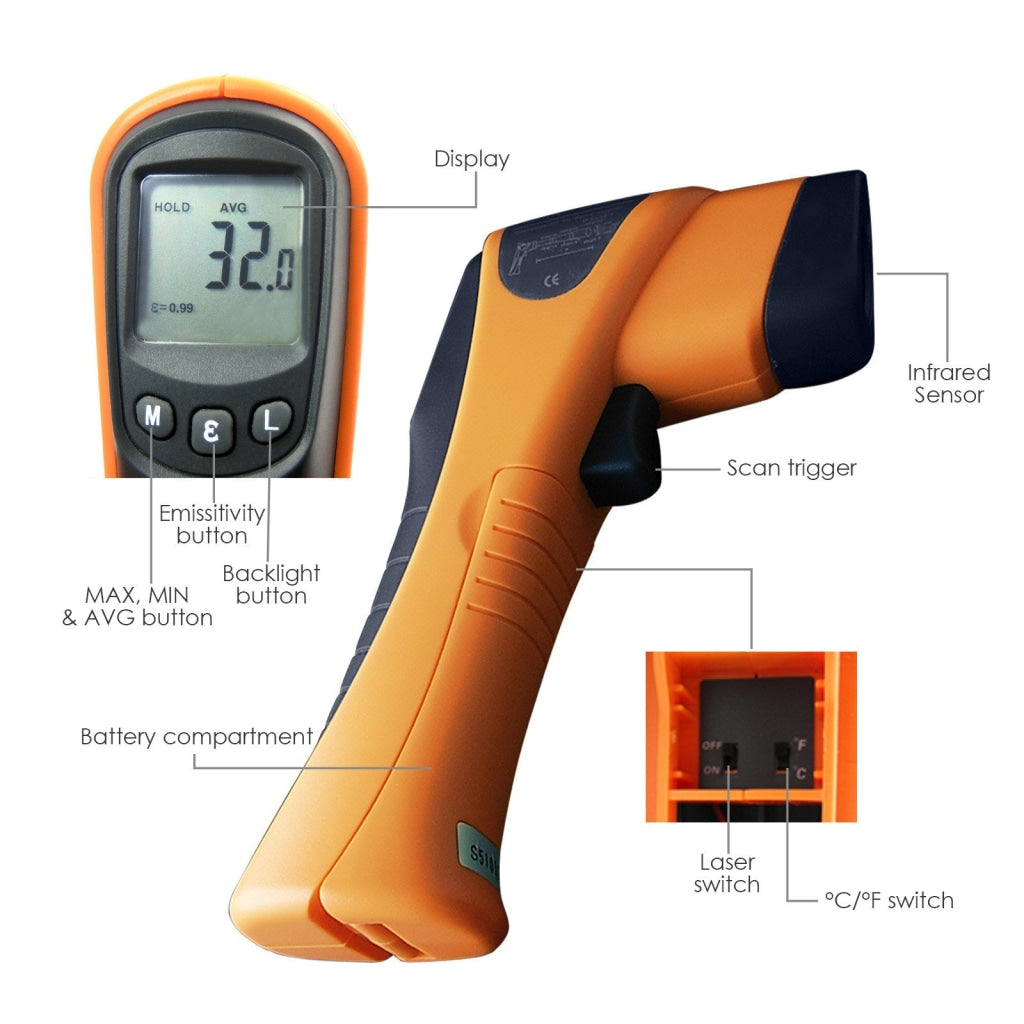 Gain Express IR-8560 Digital Non-Contact IR Thermometer -13~1040°F -25~560°C, 12:1