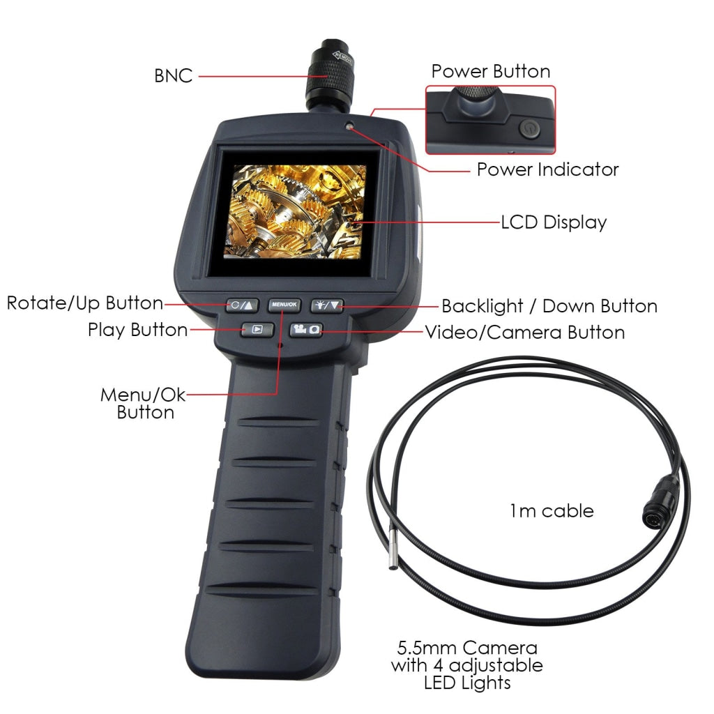 Vid-71R-5.5-2M 5.5Mm Camera 2M Cable Recordable Video Inspection 2.4 Hd Endoscope Snakescope