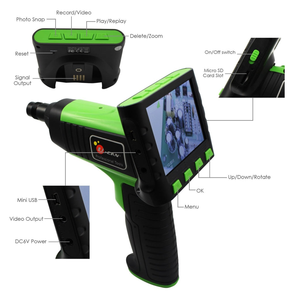 Vid-12_2M Wireless 3.5 Lcd Inspection Camera Endoscope Borescope + 2 Meter Cable