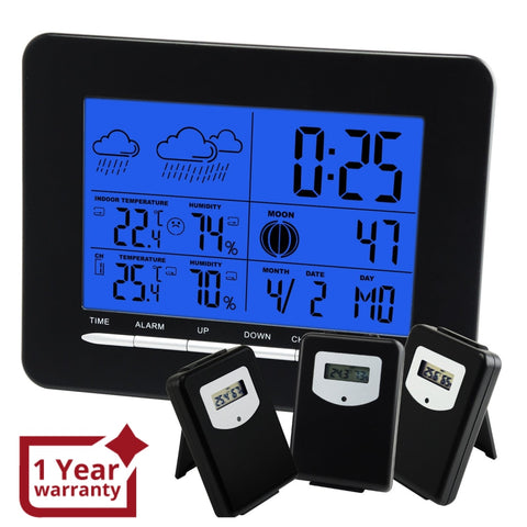 S08S3318Bl_3S Indoor/outdoor Temperature Digital Wireless Weather Station Rcc Dcf + 3 Sensors